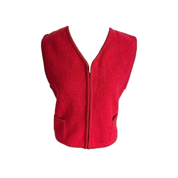 Vintage Mix It Pure Wool Red Zip Front Vest W/pockets Size M - Picture 1 of 11